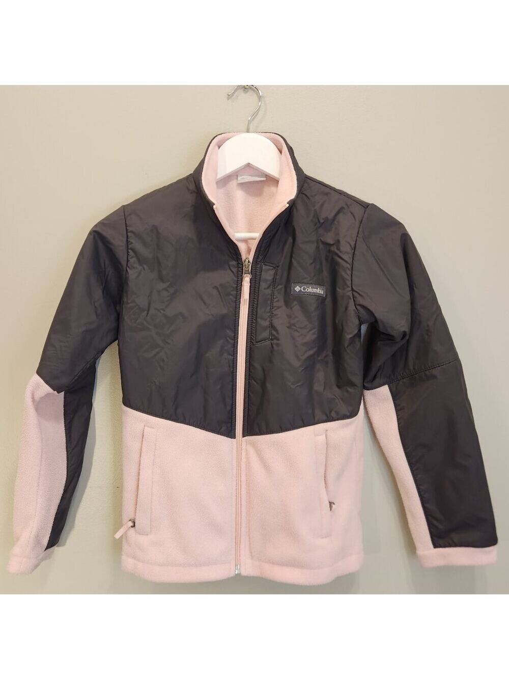 Columbia Girls Overlay Fleece Jacket Fall Warm Cozy Layer Pink - Size M (10/12)